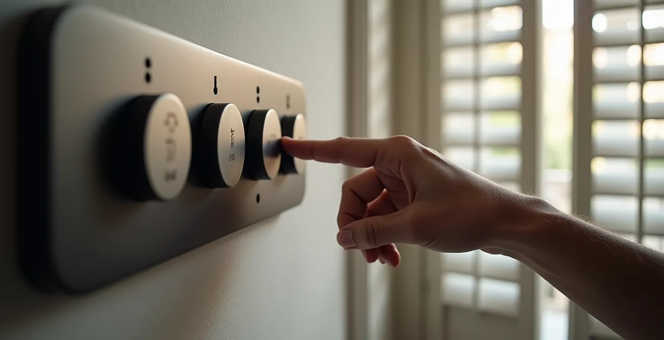 Interface de commande domotique adaptée avec gros boutons pour scénario départ