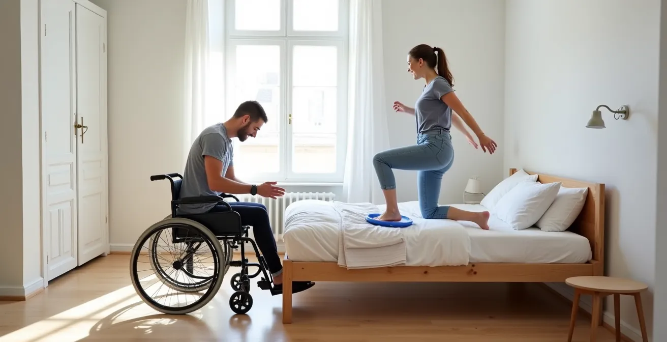 Démonstration de l'utilisation d'un disque de transfert rotatif pour faire pivoter une personne assise